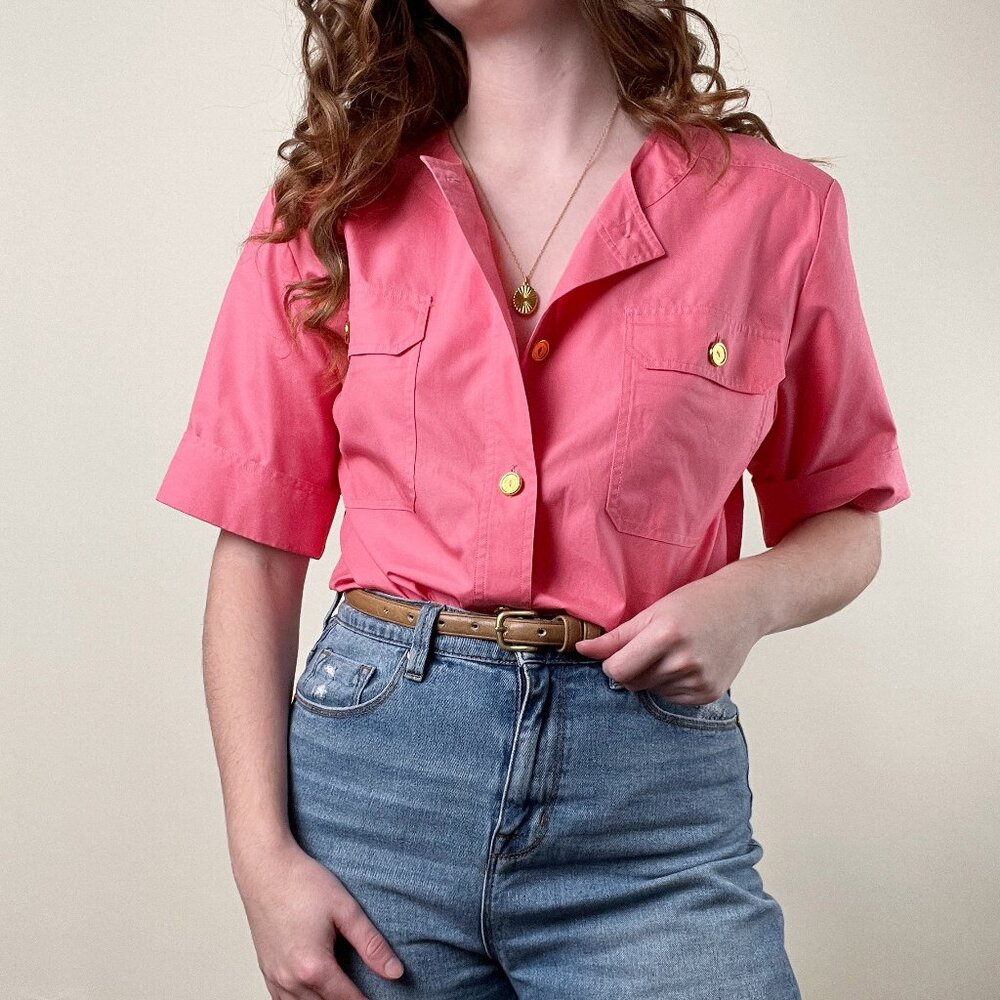 Vintage Celine Paris French Short Sleeve Button Up Down Blouse Shirt Relaxed Fit - Picture 1 of 8